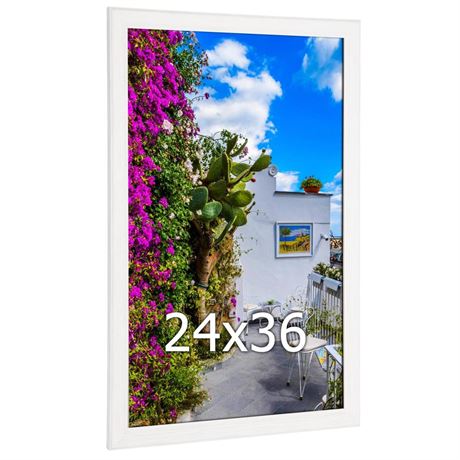 Wood 24x36 Poster Frame White, Modern Natural Woodgrain 36x24in Picture Frame,