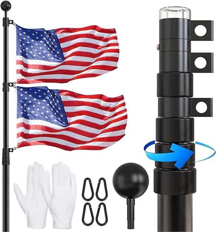 Flag Pole for Outside In Ground - 20 FT Heavy Duty Telescopic Flagpole Kit for