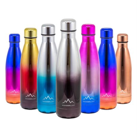 Wanderlust 17 oz Water Bottle, Reusable Leak Proof Insulated Water Bottle,