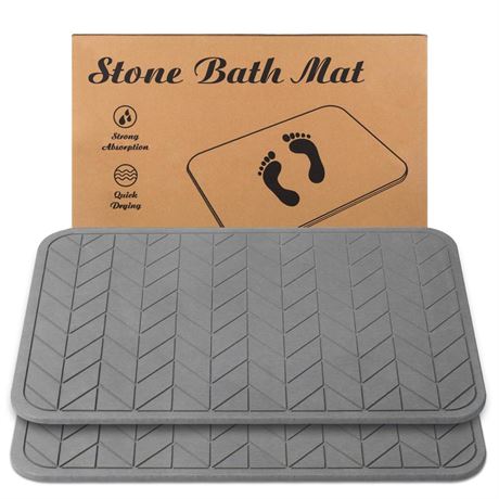 2 Pack Stone Bath Mat, Diatomaceous Earth Shower Mat, Non-Slip Super Absorbent