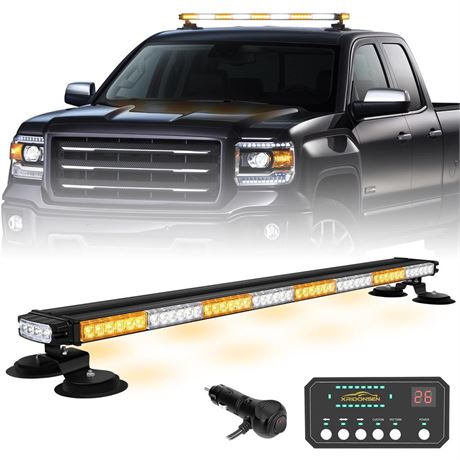 XRIDONSEN 37" 104 LED Roof Top Strobe Light Bar Amber White Emergency Traffic