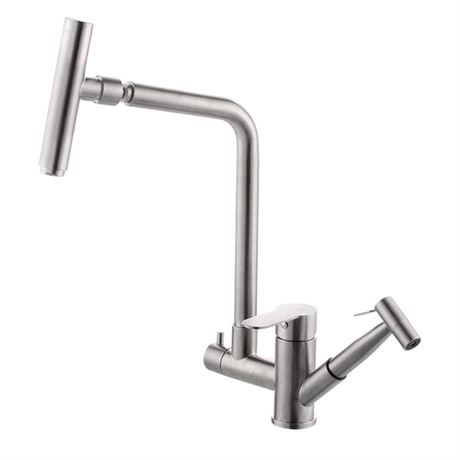 Kitchen Faucets with Pull Out Spray Stainless Steel Brushed Telescopic Spray