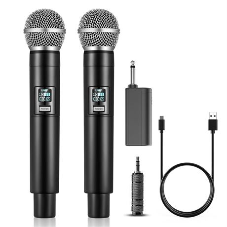 ALPOWL Wireless Microphone, UHF Dual Handheld Cordless Microphone with