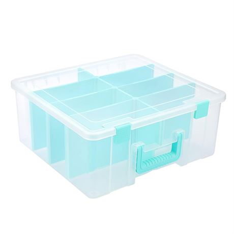 BTSKY Clear Plastic Dividing Storage Box with 8 Deep Compartments Adjustable