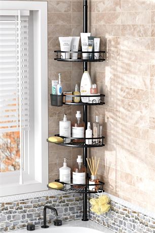 Tension Pole Shower Caddy Corner: Adjustable 4-Tier Bathroom Organizer Shelves