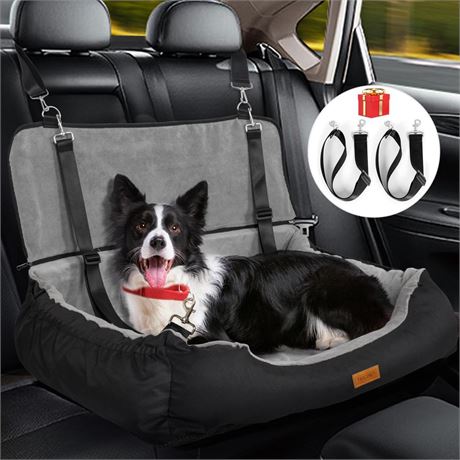 Dog Car Seat, Pet Car Seat with Storage Pockets and Clip-On Safety Leash,