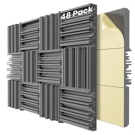 Self-Adhesive Sound Proof Foam Panels 48 Packs,12 X 12 X 2 inch Acoustic
