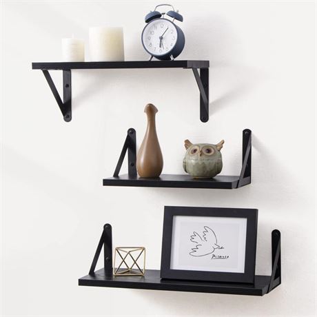 Fun Memories Floating Shelves Wall Mounted Set of 3, Rustic Black Wall Shelf