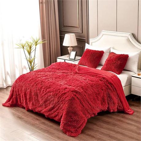 YUSOKI Red King Faux Fur Blanket,2 Layers,90"x104",Without Pillows Big Soft