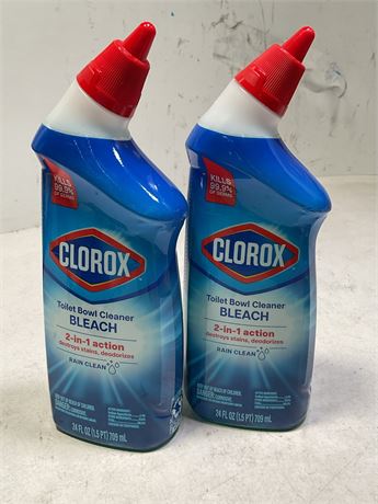 Clorox Toilet Bowl Cleaner w/Bleach, Rain Clean, 24 fl oz - 2PACK
