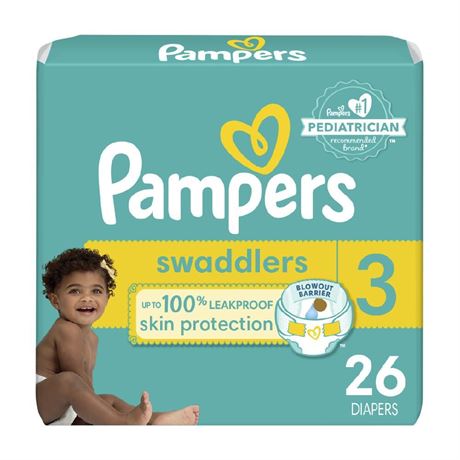 Pampers Swaddlers Diapers - Size 3, 26 Count, Ultra Soft Disposable Baby