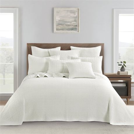 Levtex Home - Mills Waffle - KIng Bedspread Set - Cream Cotton Waffle -