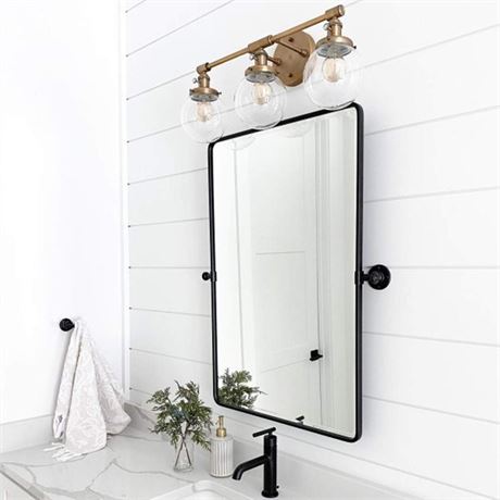 TEHOME 20x24'' Pivot Mirror for Bathroom Matt Black Tilt Beveled Mirror