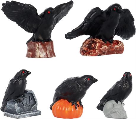 Bbiamsleep 5 Pcs 1.3 Inch Black Crow Figurines Mini Resin Raven Mini Crow