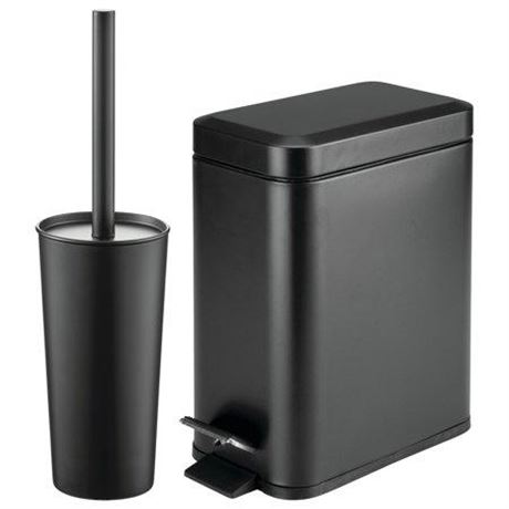 MDesign Metal Toilet Bowl Brush and Holder + Wastebasket - Set of 2  Black