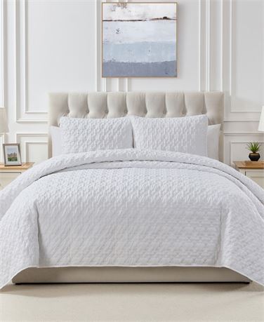 Seventh Studio Leaf Solid Pinsonic Microfiber 2-Pc. Quilt Set, Twin - White