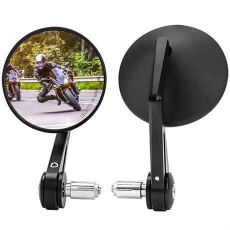 KEMIMOTO Motorcycle Bar End Mirrors, 360 Degrees Ball-Type Adjustment, Billet
