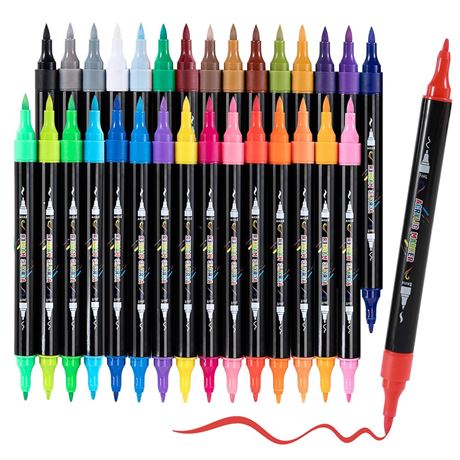 Acrylic Paint Markers,30 Colors Dual Tip Paint Pens for Wood, Canvas, Stone,