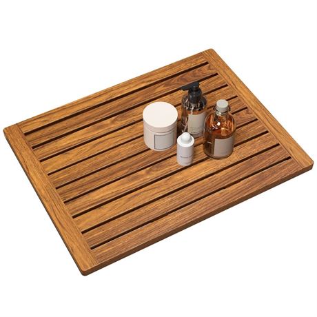 Teak Shower Mat, 24"x18" Wood Bath Mat Non-Slip Bathroom Mat Teak Bath Mats for