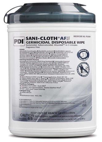 PDI P63884 Sani-Cloth AF3 Wipes, X-Large, Case, 6 Canisters, 390 Wipes,