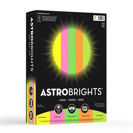 Bright Color Paper, Neenah Astrobrights®, Letter Paper Size, 24 Lb, Assorted