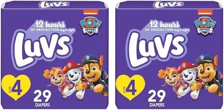 Luvs Diapers - Size 4, 29 Count, Paw Patrol Disposable Baby Diapers (Pack of 2)