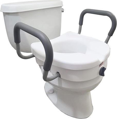 Carex E-Z Lock Raised Toilet Seat With Handles, 5" Toilet Seat Riser with Arms,