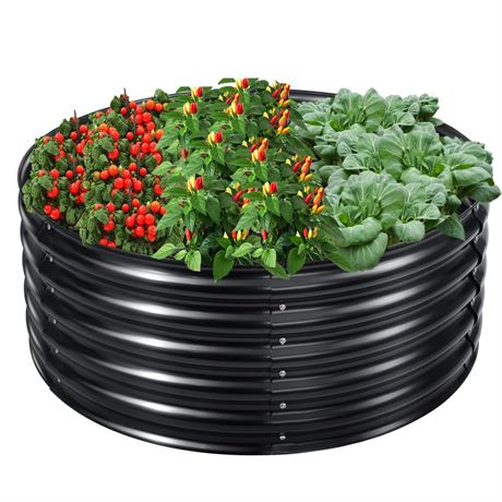 EDOSTORY 17" Tall, 42" Round Metal Raised Bed Garden Bed Kit, Galvanized