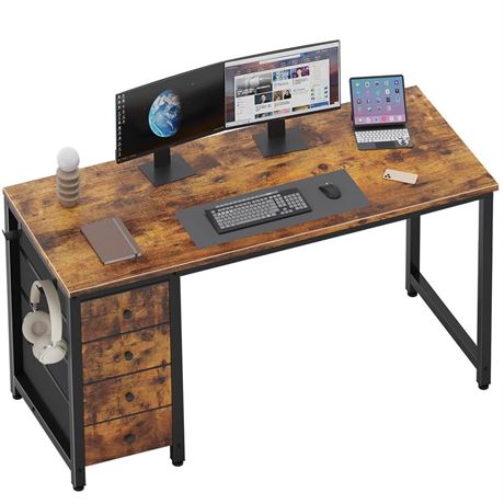 Lufeiya Computer Desk with Fabric Drawers - 55 Inch Long Study Work Writing