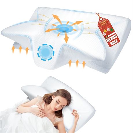 Hexus Cervical Neck Pillow for Pain Relief Sleeping, Ergonomic Memory Foam
