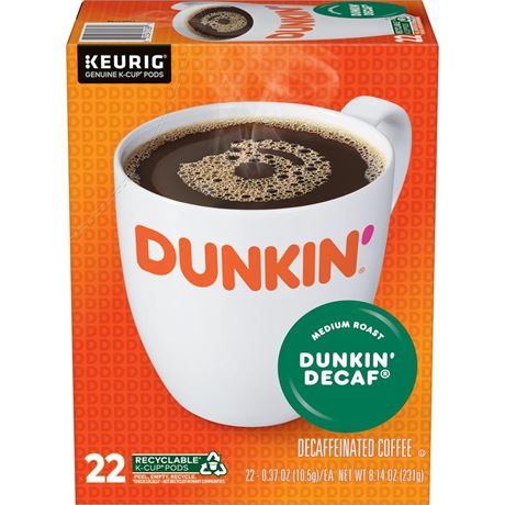 Dunkin' Decaf Medium Roast Coffee, K-Cup Pods Decaffeinated Coffee,
22 Count