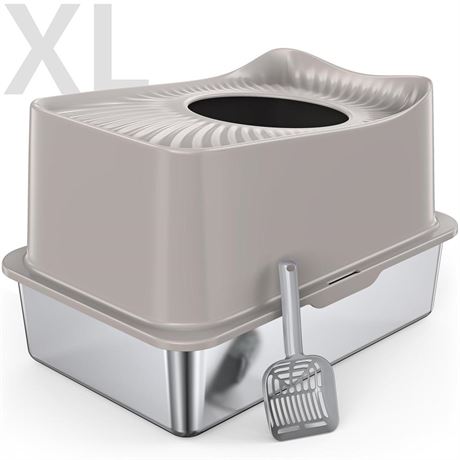 Stainless Steel Cat Litter Box, XL Top Entry Litter Box for Big Cats, Enclosed