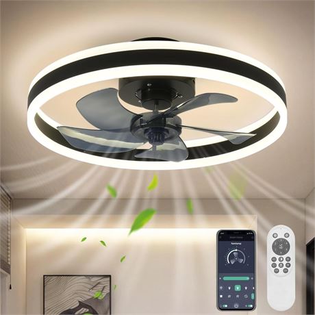 KINDLOV 19.7" Ceiling Fan with Light,6 Speeds Flush Mount Modern Ceiling Fans