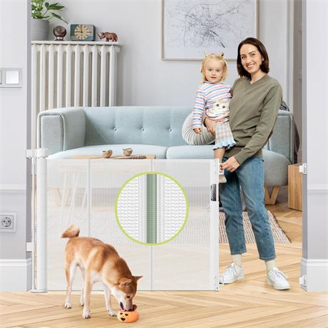 Reinforced 55" Wide Retractable Baby Gate Outdoor Retractable Gate with