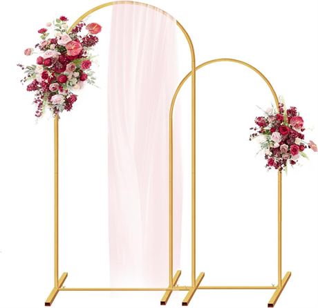 Metal Arch Backdrop Stand Set of 2 (7.2FT/6FT), Wedding Arch Stand Gold