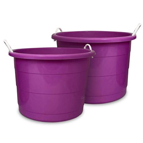 HOMZ 2-Pack Utility Tub, Large Plastic Storage Bucket with Rope Handles, 17