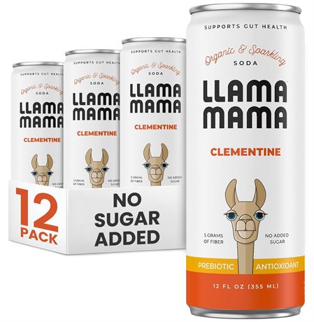 Llama Mama Clementine Organic Sparkling Prebiotic Soda • Gut & Immune Support •