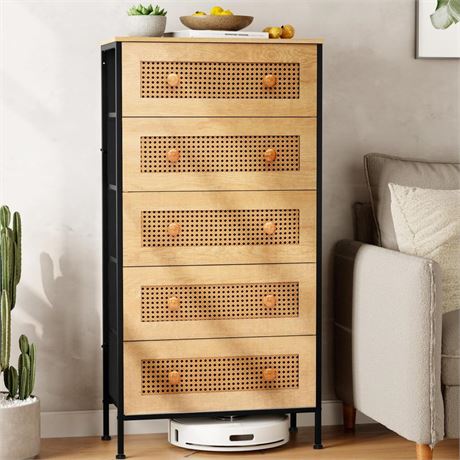 Crestlive Products Rattan Dresser Storage Tower, Tall Fabric Dresser, Chests of