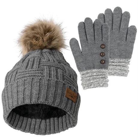 Britt's Knits Classics Knit Pom Hat & Originals Ultra-Soft Knit Winter Gloves