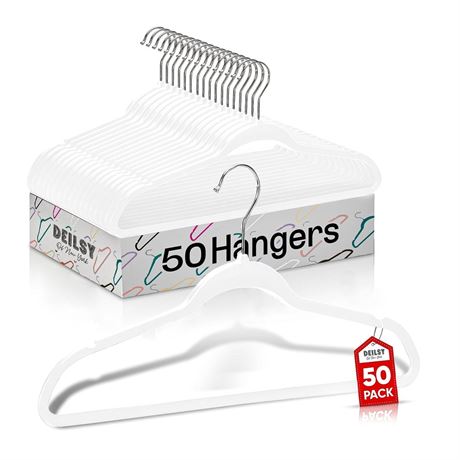 DEILSY™ White Hangers 50 Pack - Thin Slim Space Saving, Plastic Hangers, Non