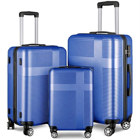 3 Piece Luggage Set ABS Durable Lightweight Suitcase Sets with Hooks Spinner