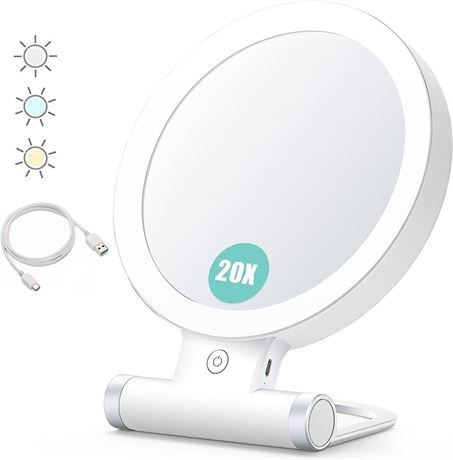 B Beauty Planet Magnifying Mirror with Light 20X/1X,Double Sided Tabletop