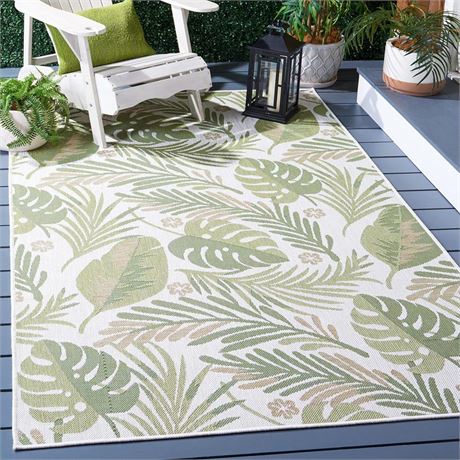 SAFAVIEH Courtyard Collection Area Rug - 6'7" x 9'6", Ivory & Green,