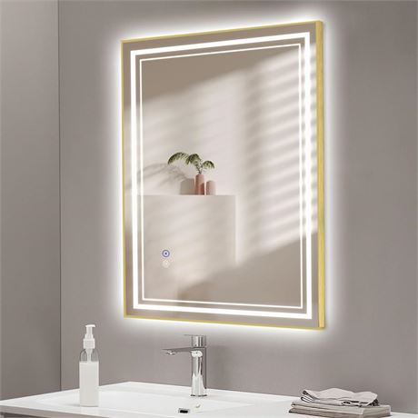 SaniteModar Gold LED Bathroom Mirror 36 x 28 inch Anti-Fog Led Mirror, Dimmable