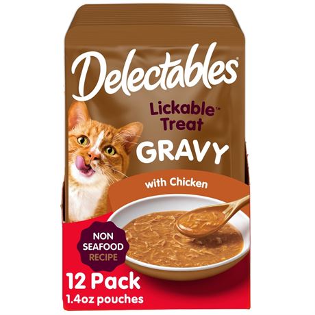 Hartz Delectables Non-Seafood Gravy Lickable Wet Cat Treats, Chicken, 12 Count,