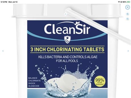 CleanSir 25 LB 3" Chlorine tablets - 99% Trichlor, Slow Dissolving Pool & Spa