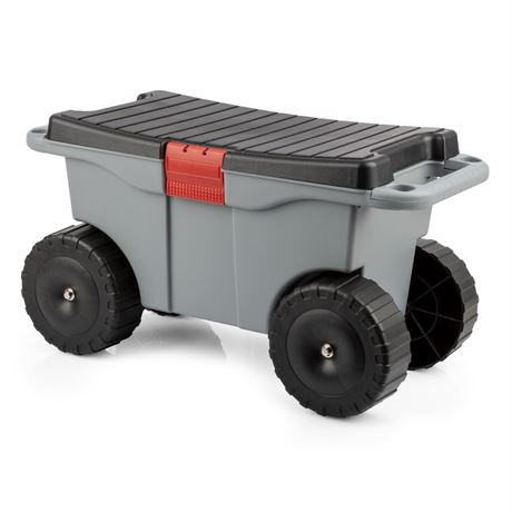Pure Garden Rolling Garden Cart with Seat - Plastic Storage with Bench and
