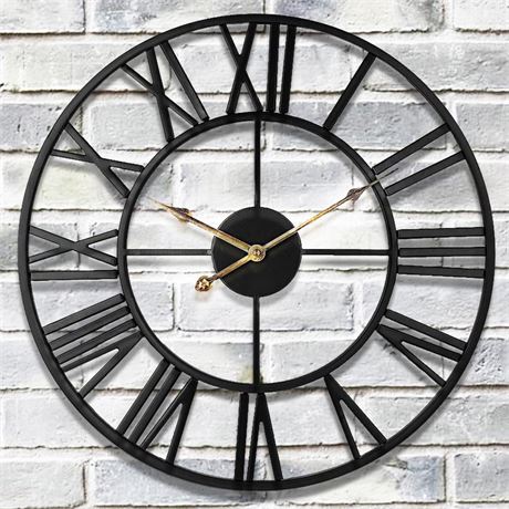 Xyyonm Large Dark Gold Hands Wall Clock, 24 inch Silent Retro Battery Operated