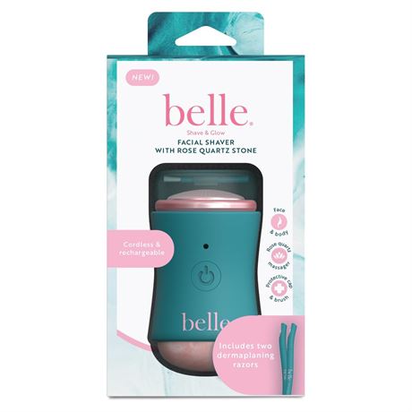 Belle Women's Electric Facial Shaver, Rechargeable, Rose Quartz Massager, with