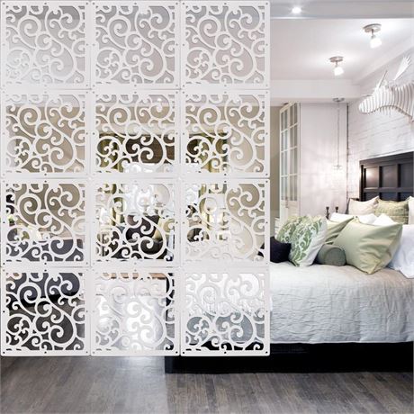 ANMINY 12 PCS Hanging Room Divider Decorative Thick Panels Floral Carving Wall